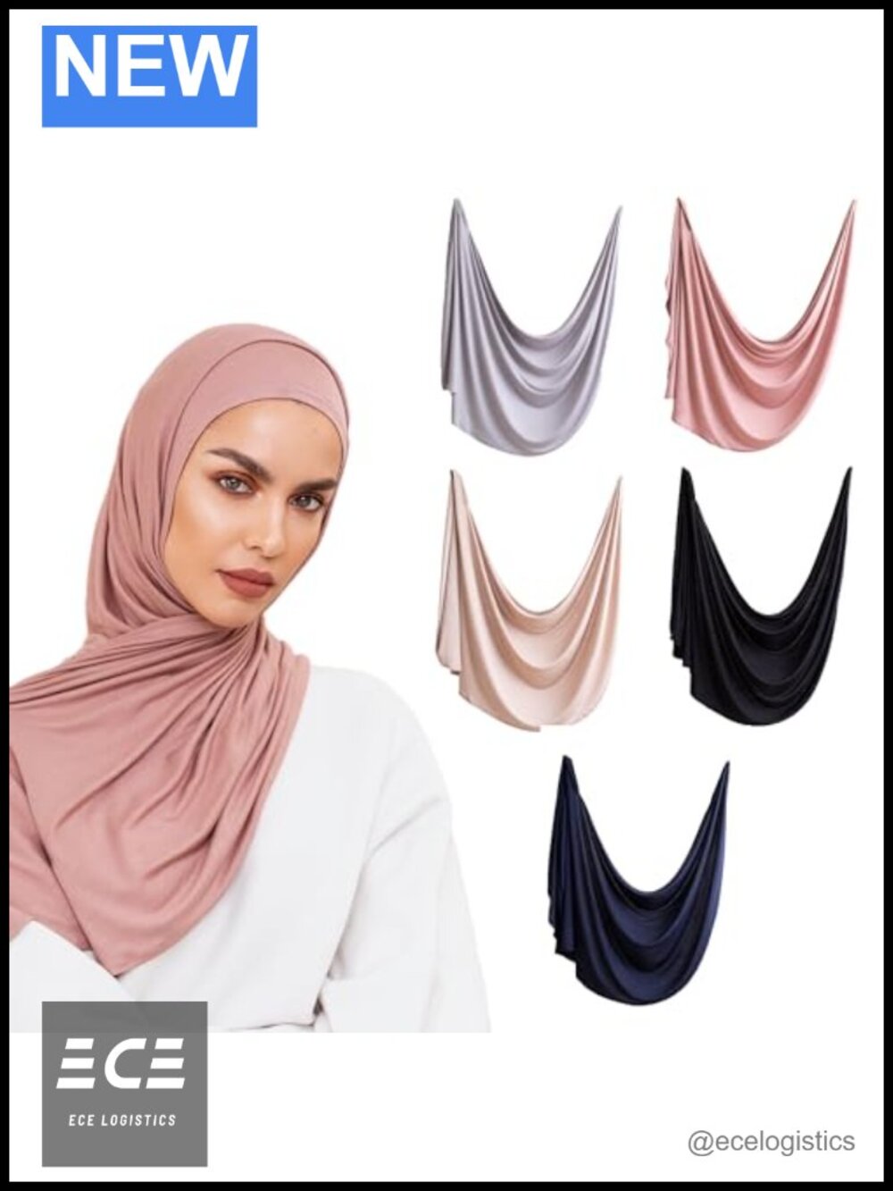Pre-Sewn Instant Jersey Hijab Slip-On Head Scarf No Pins Women